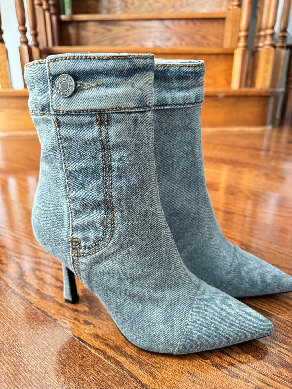 Jeffery Campbell Denim Pointed-Toe Stiletto Ankle Boots, Blue